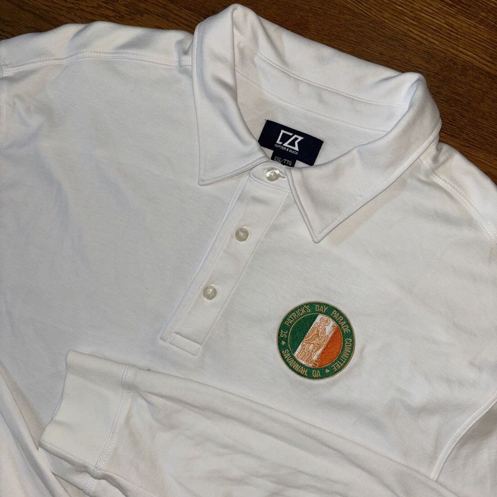Savannah St. Patrick's Parade Cutter & Buck Golf Polo Mens XXL White Pima Cotton